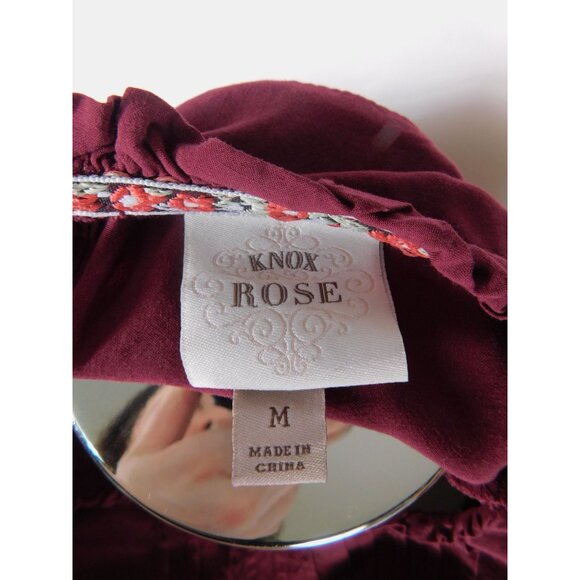 Knox Rose Boho Eyelet Blouse M Burgundy Ruffle Witchcore Top - Picture 10 of 12